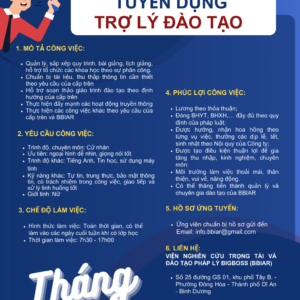 BBIAR- TUYỂN DỤNG TRỢ LÝ ĐÀO TẠO (tháng 10)