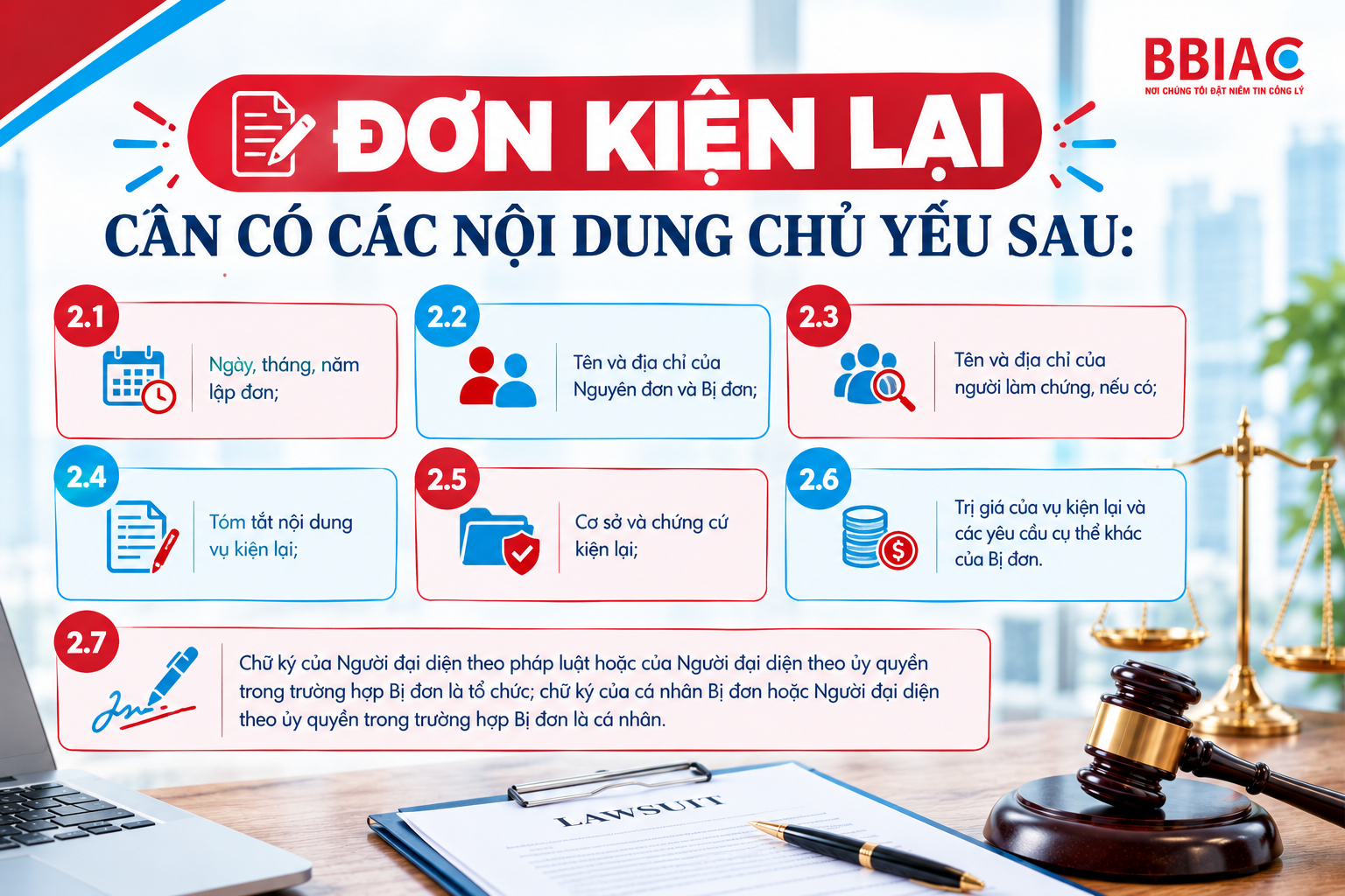 Đơn kiện lại cần các nội dung chủ yếu sau